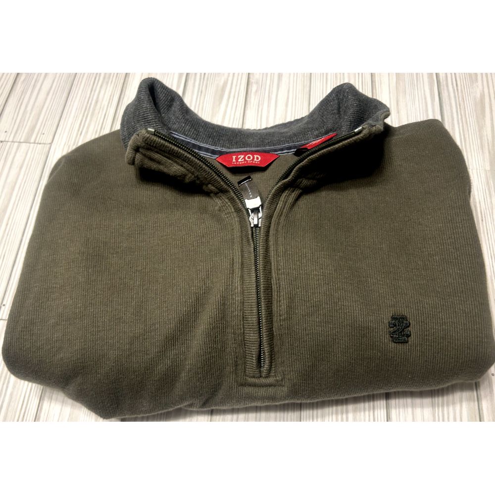 Izod Luxury Sport Mens Pullover Knit Sweater Zip Neck Size Xlarge Olive Green